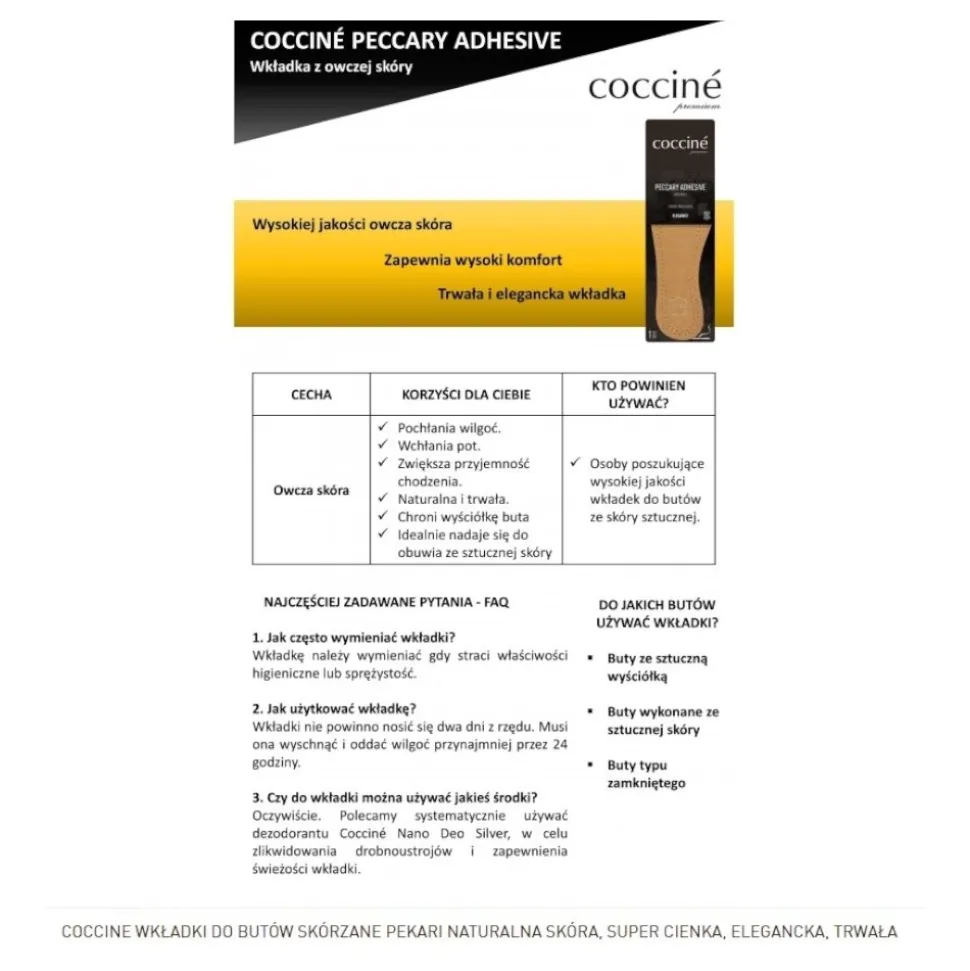 Wkładka Coccine PECCARY ADHESIVE Naturalna